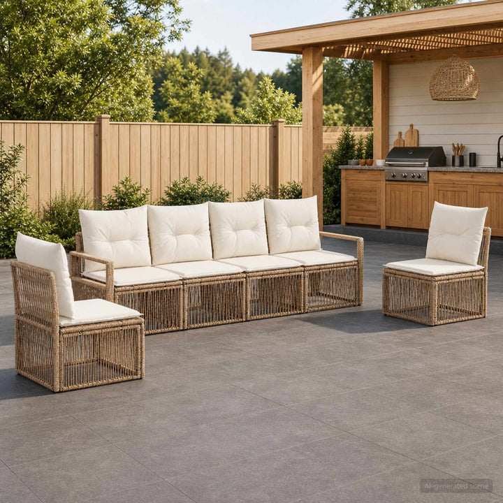 Havesofa Sæt 6 stk. Beige polyrattan
