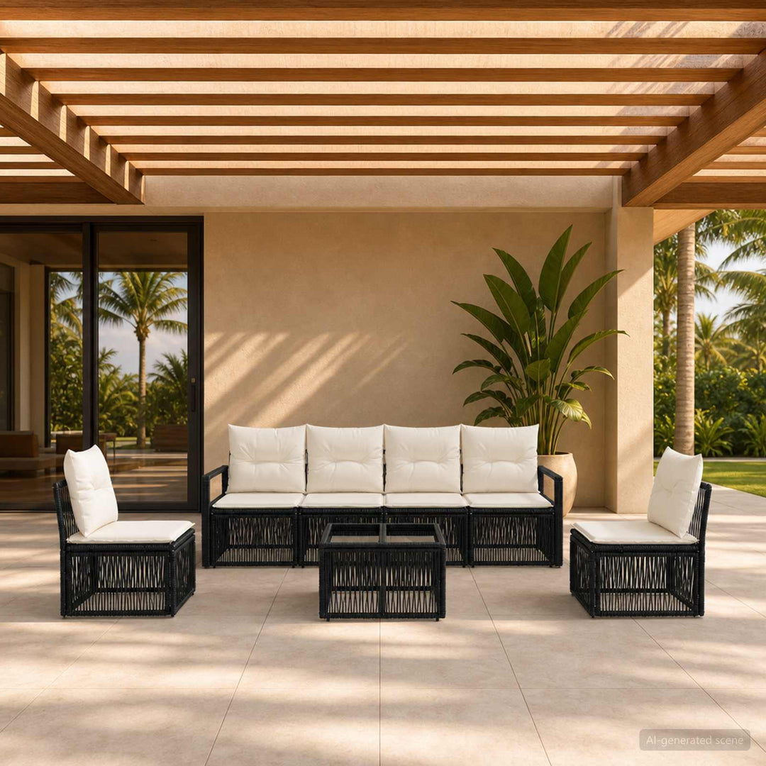 Havesofa Sæt 7 stk. Sort polyrattan