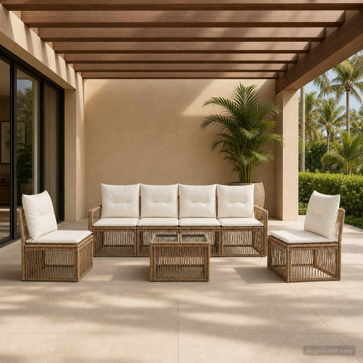 Havesofa Sæt 7 stk. Beige polyrattan