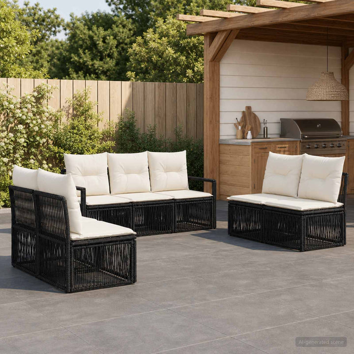 Havesofa Sæt 7 stk. Sort polyrattan