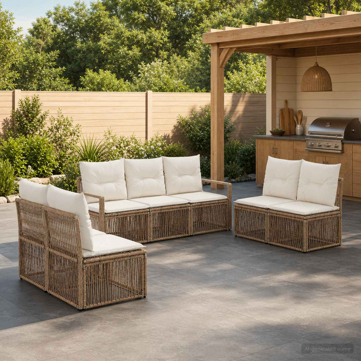 Havesofa Sæt 7 stk. Beige polyrattan