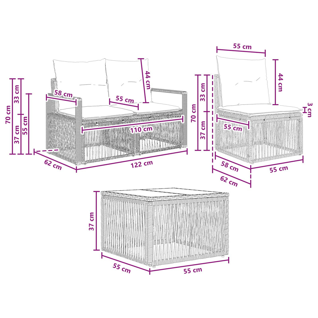 Havesofa Sæt 8 stk. Grå polyrattan