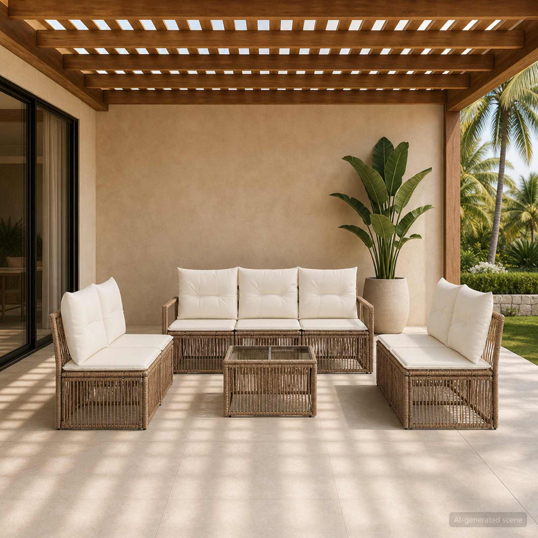 Havesofa Sæt 8 stk. Beige polyrattan