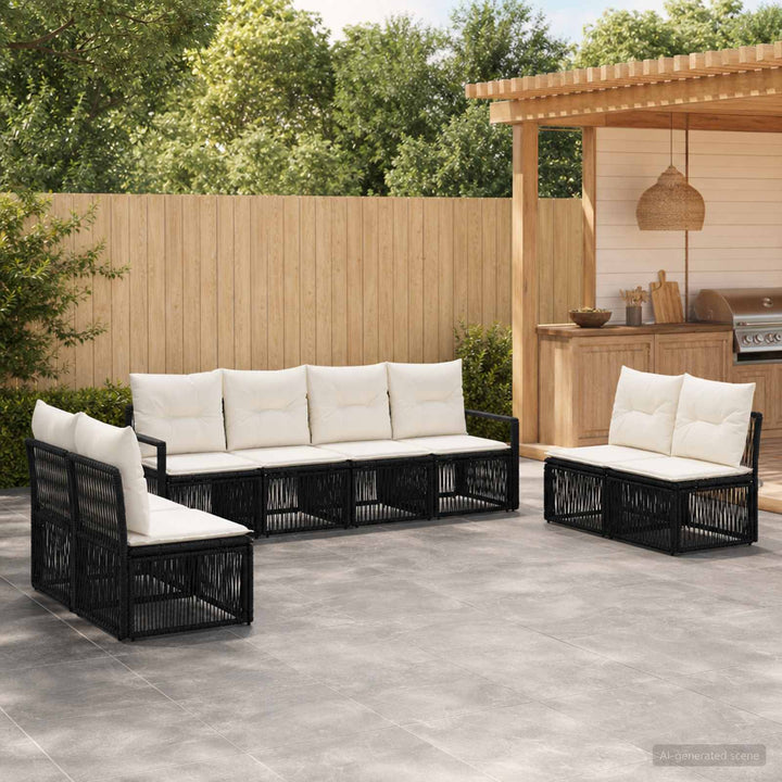 Havesofa Sæt 8 stk. Sort polyrattan