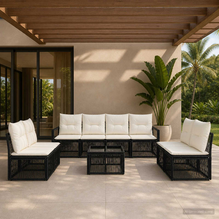 Havesofa Sæt 9 stk. Sort polyrattan
