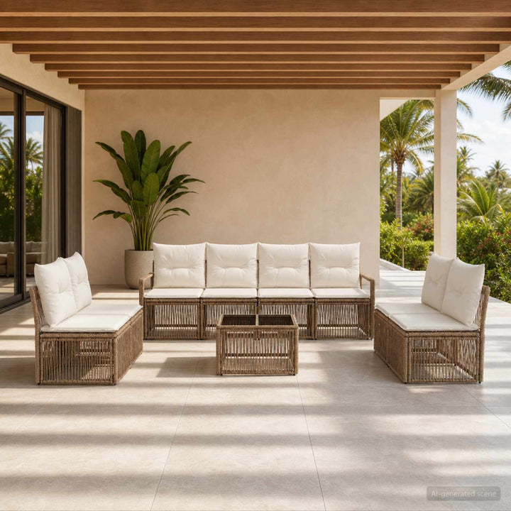 Havesofa Sæt 9 stk. Beige polyrattan