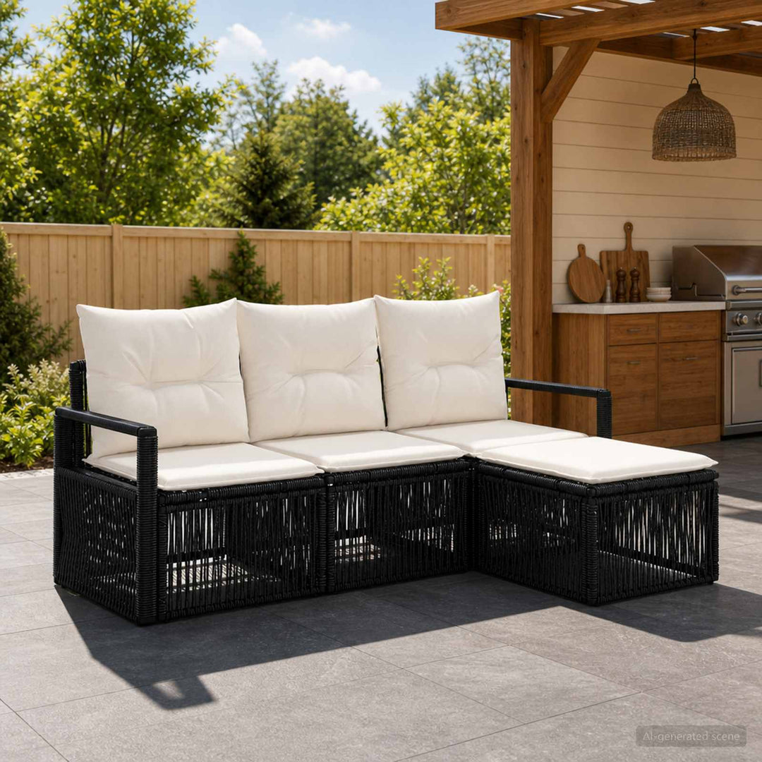 Havesofa Sæt 4 stk. Sort polyrattan
