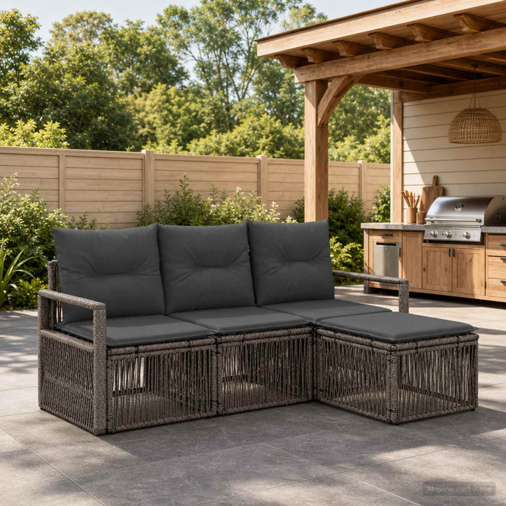 Havesofa Sæt 4 stk. Grå polyrattan