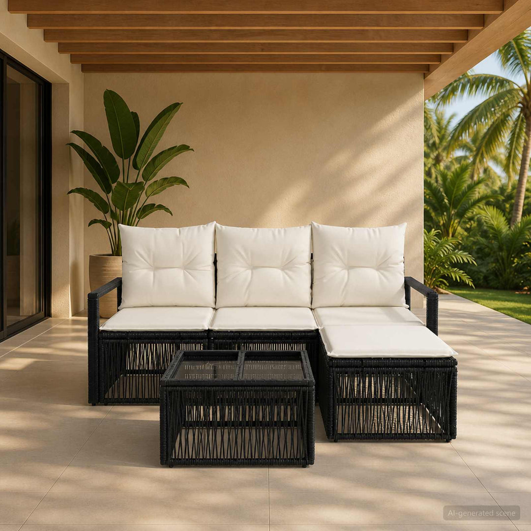 Havesofa Sæt 5 stk. Sort polyrattan