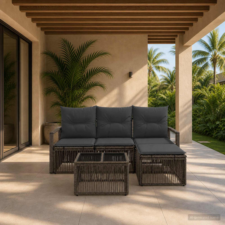 Havesofa Sæt 5 stk. Grå polyrattan