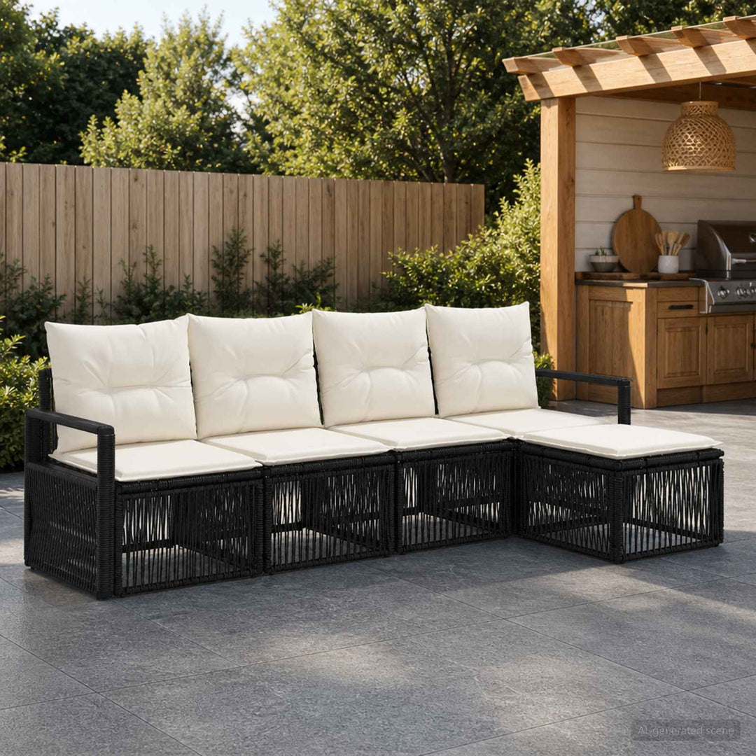 Havesofa Sæt 4 stk. Sort polyrattan