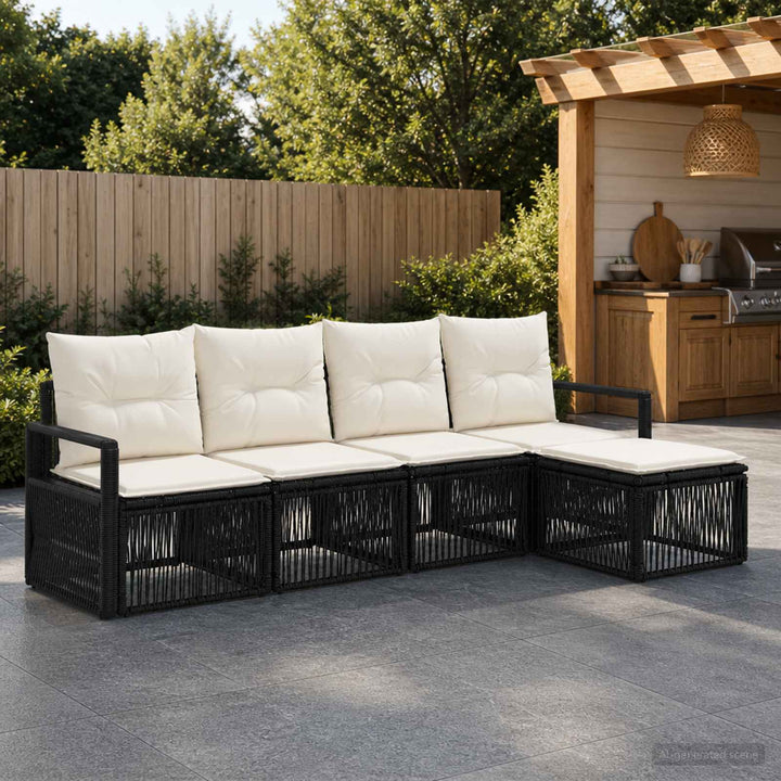 Havesofa Sæt 4 stk. Sort polyrattan