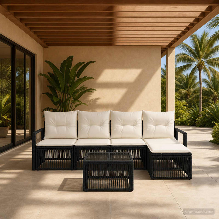 Havesofa Sæt 6 stk. Sort polyrattan