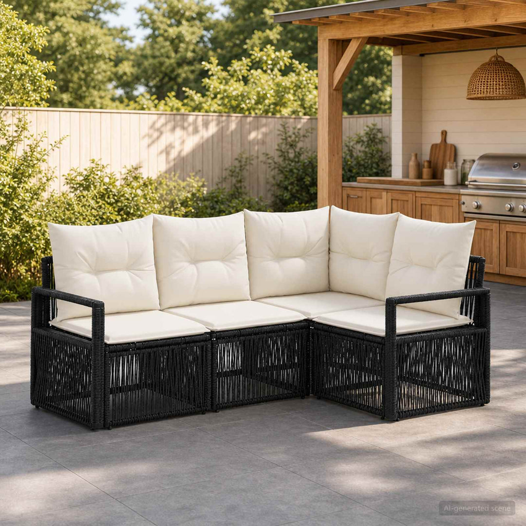 Havesofa Sæt 4 stk. Sort polyrattan