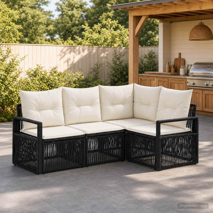 Havesofa Sæt 4 stk. Sort polyrattan