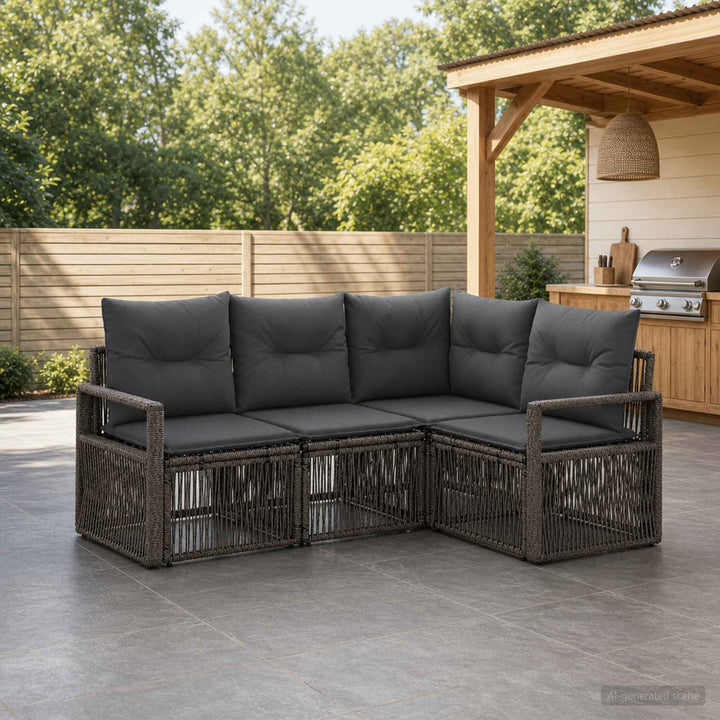 Havesofa Sæt 4 stk. Grå polyrattan