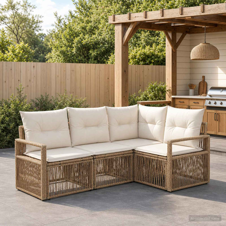 Havesofa Sæt 4 stk. Beige polyrattan