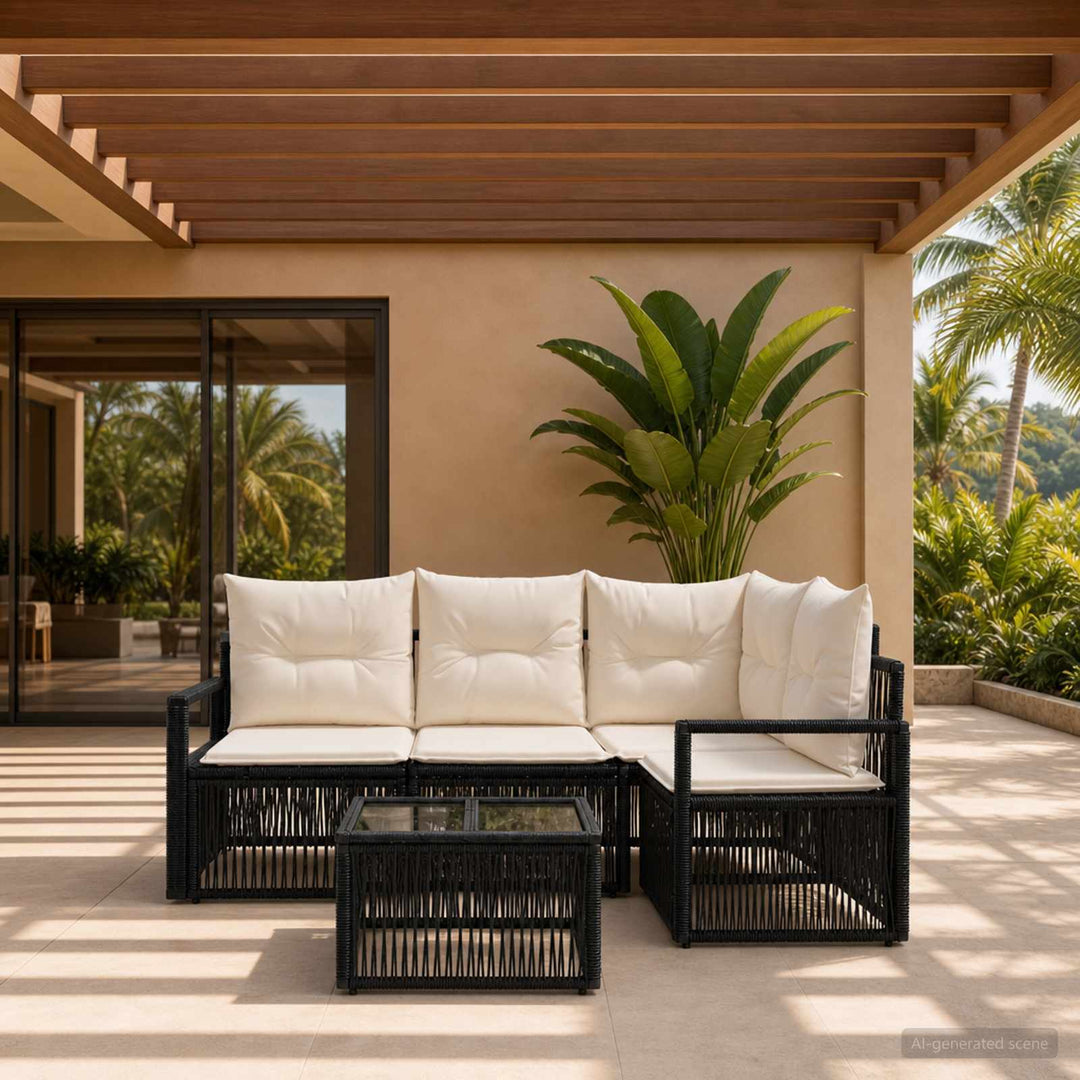 Havesofa Sæt 5 stk. Sort polyrattan