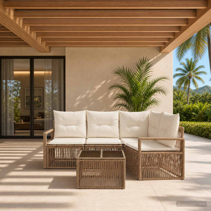 Havesofa Sæt 5 stk. Beige polyrattan