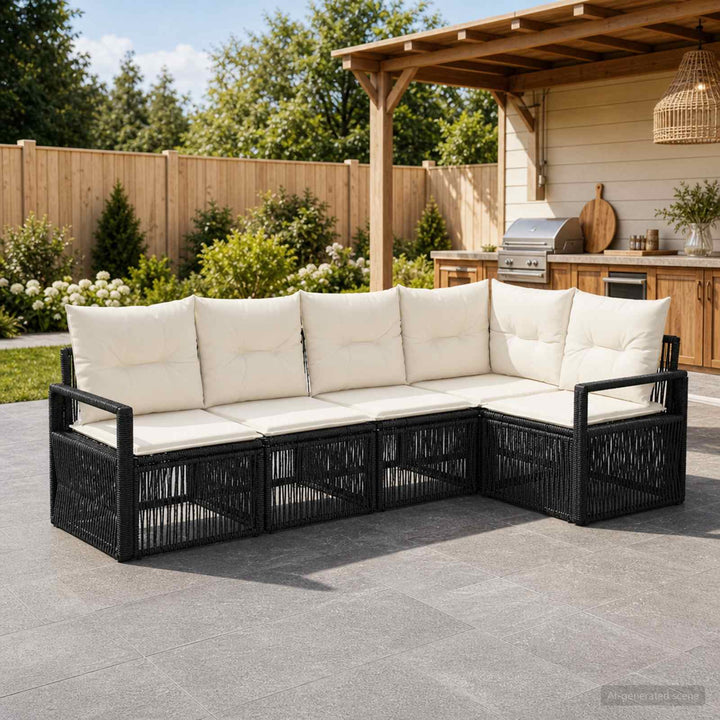 Havesofa Sæt 5 stk. Sort polyrattan