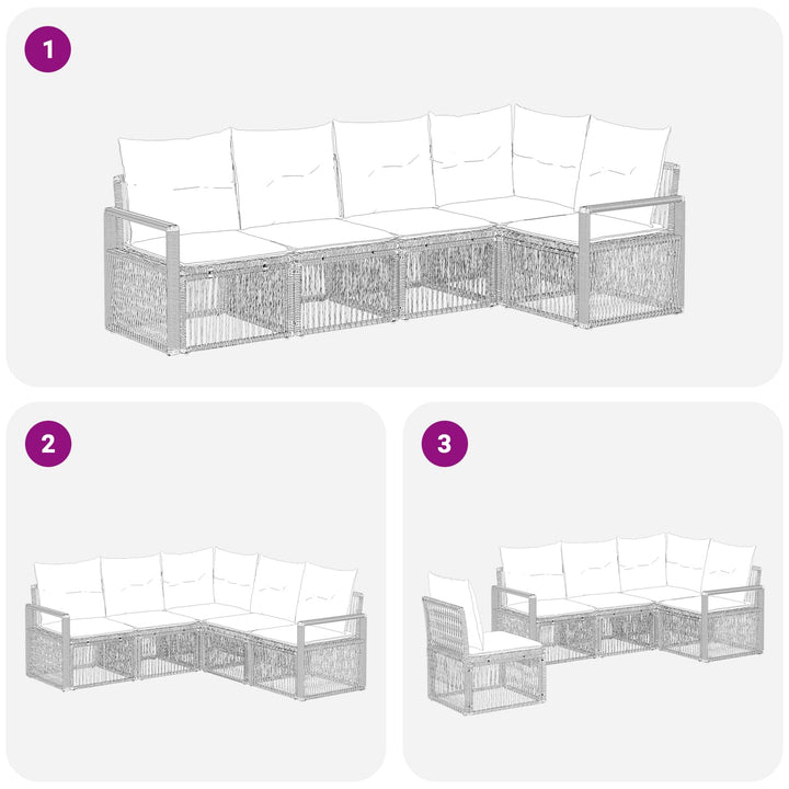 Havesofa Sæt 5 stk. Sort polyrattan