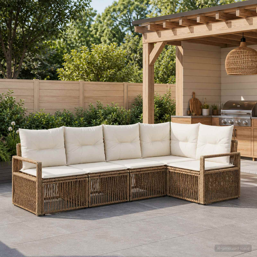 Havesofa Sæt 5 stk. Beige polyrattan