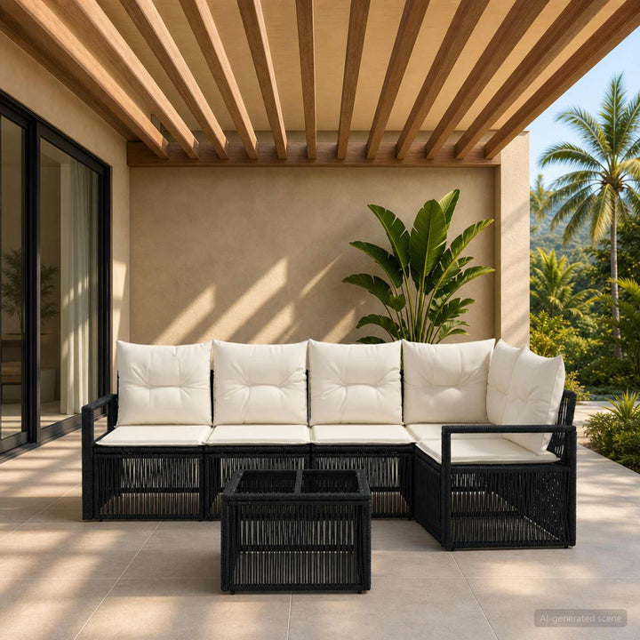 Havesofa Sæt 6 stk. Sort polyrattan