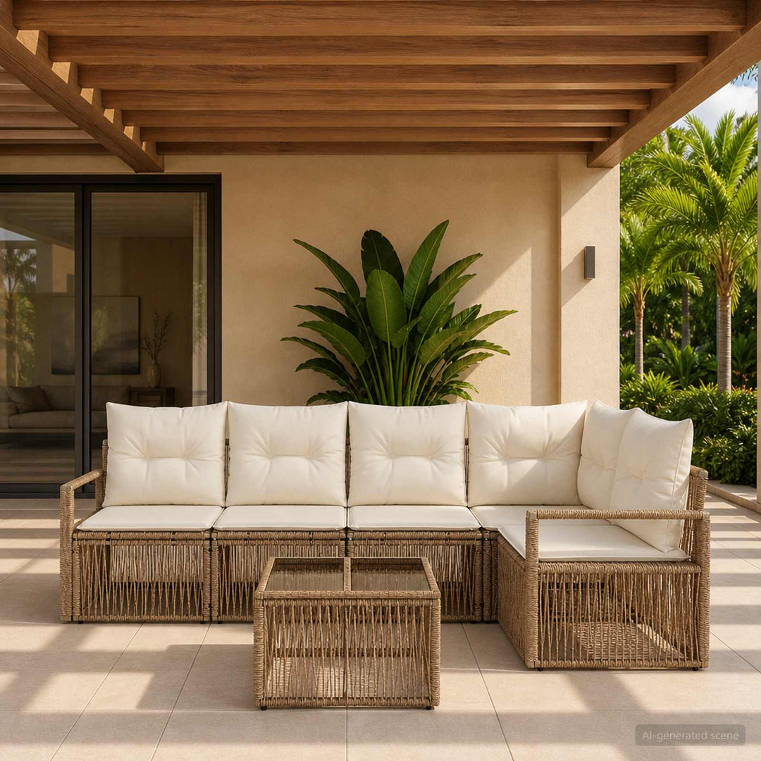 Havesofa Sæt 6 stk. Beige polyrattan