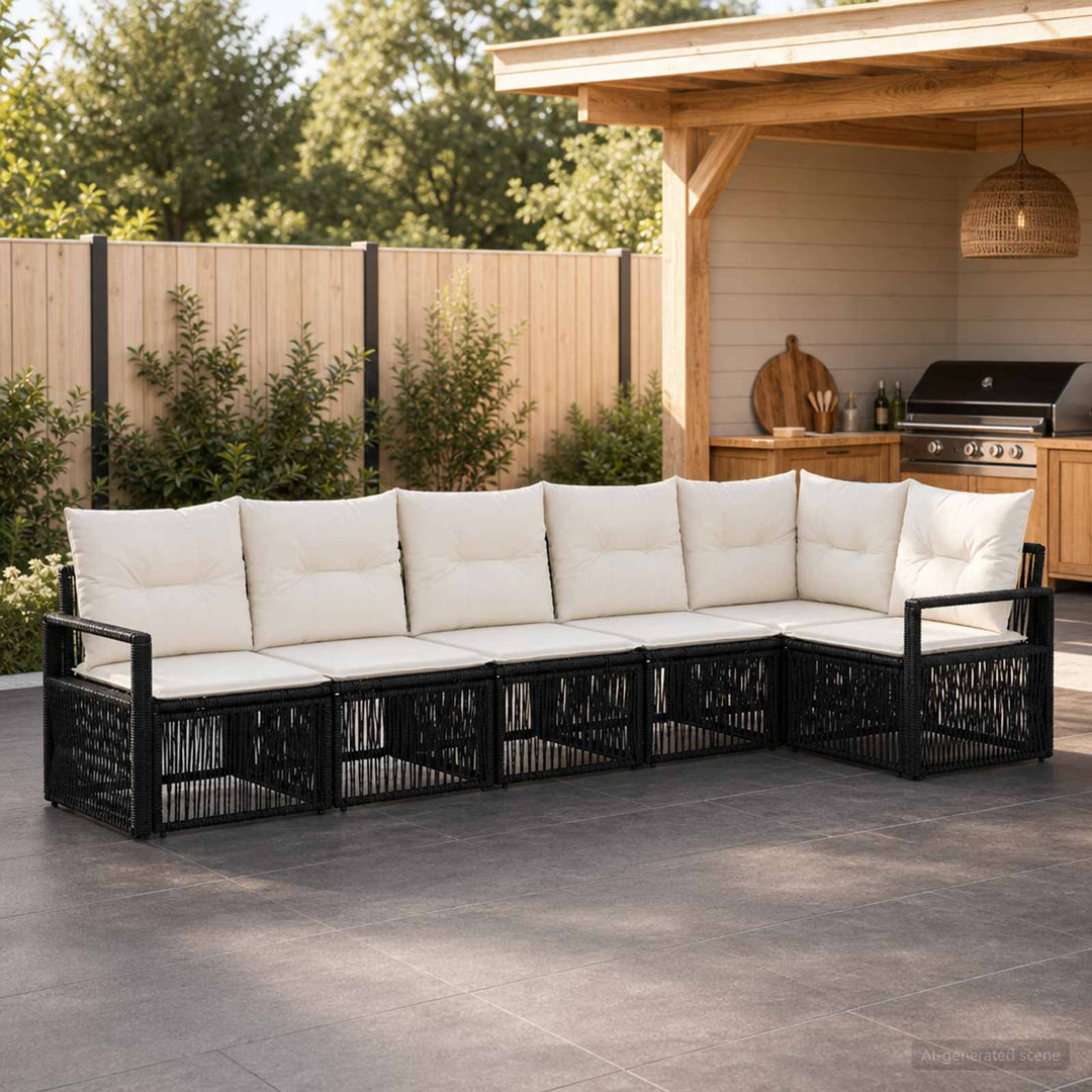 Havesofa Sæt 6 stk. Sort polyrattan