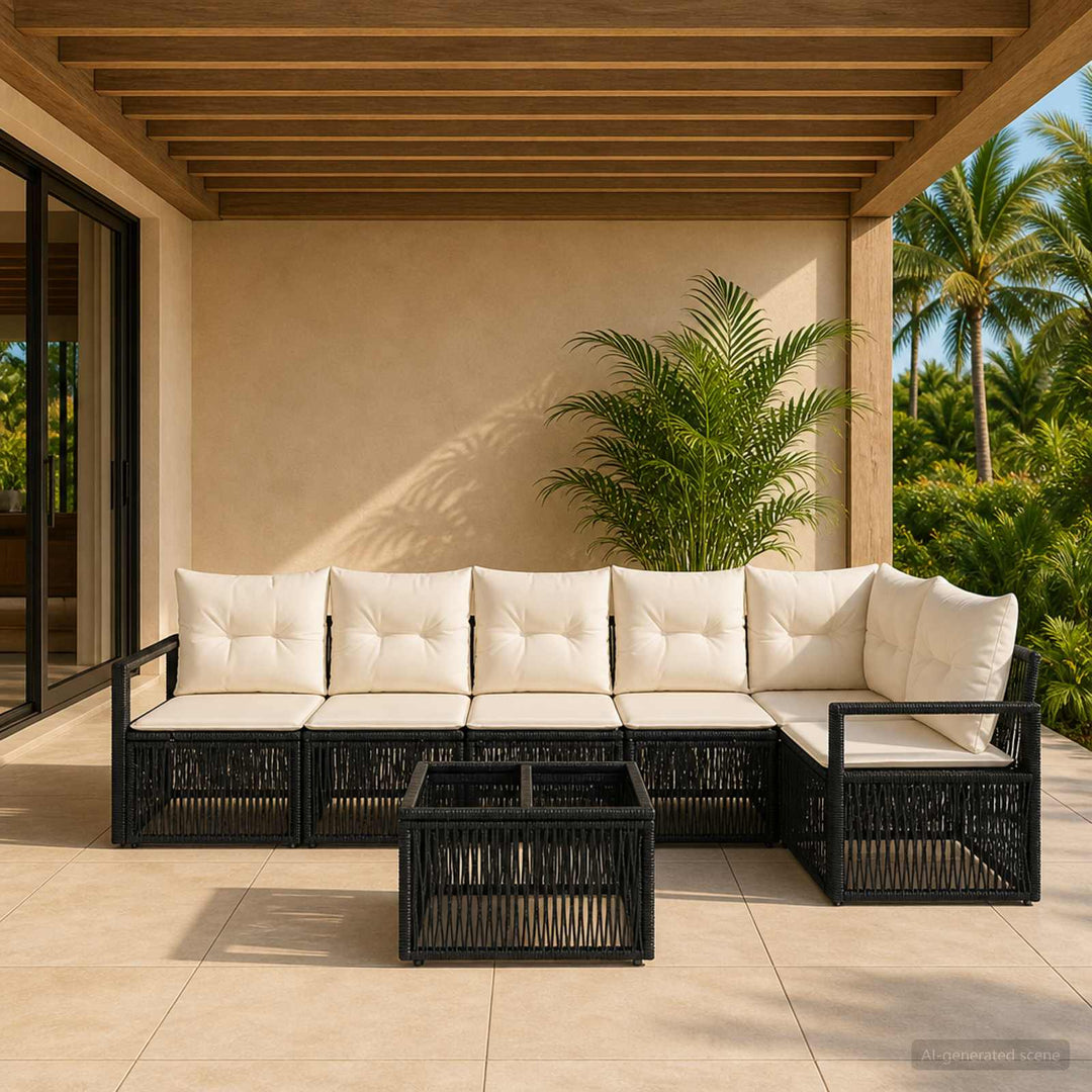 Havesofa Sæt 7 stk. Sort polyrattan