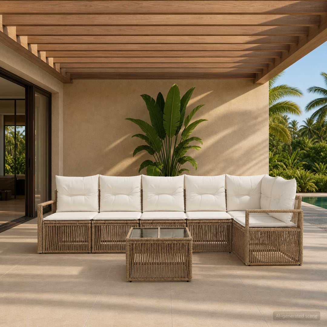 Havesofa Sæt 7 stk. Beige polyrattan