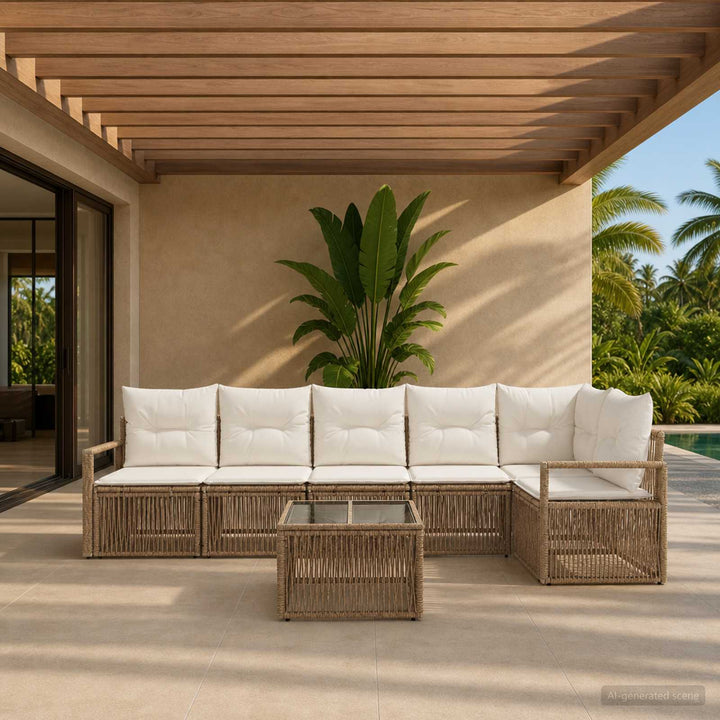 Havesofa Sæt 7 stk. Beige polyrattan