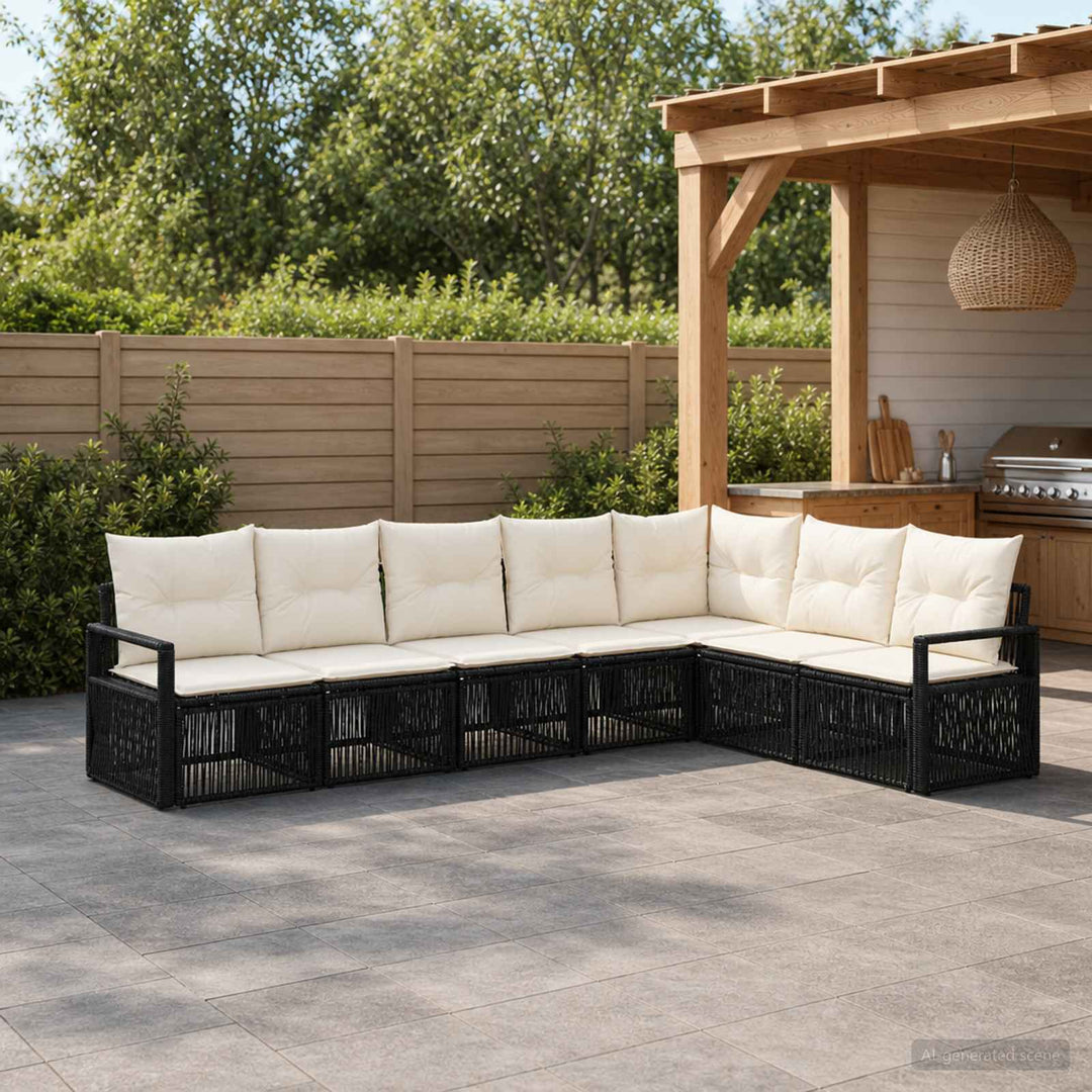 Havesofa Sæt 7 stk. Sort polyrattan