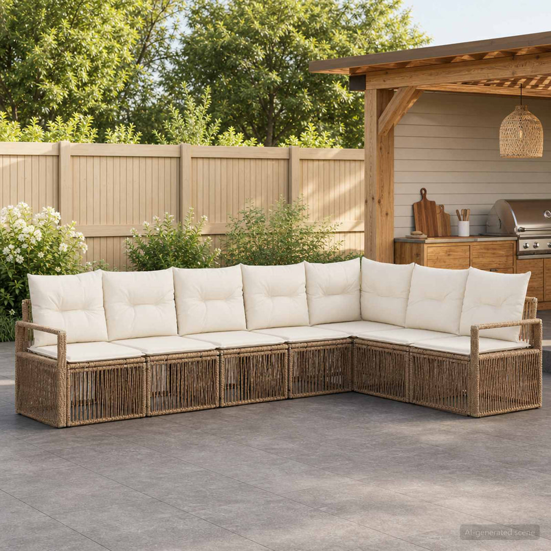Havesofa Sæt 7 stk. Beige polyrattan