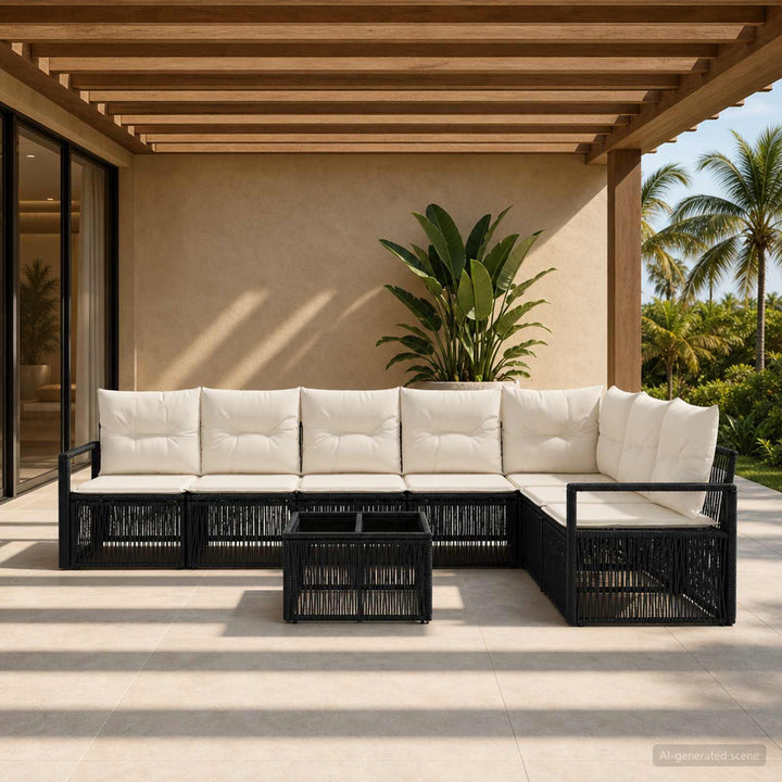 Havesofa Sæt 8 stk. Sort polyrattan