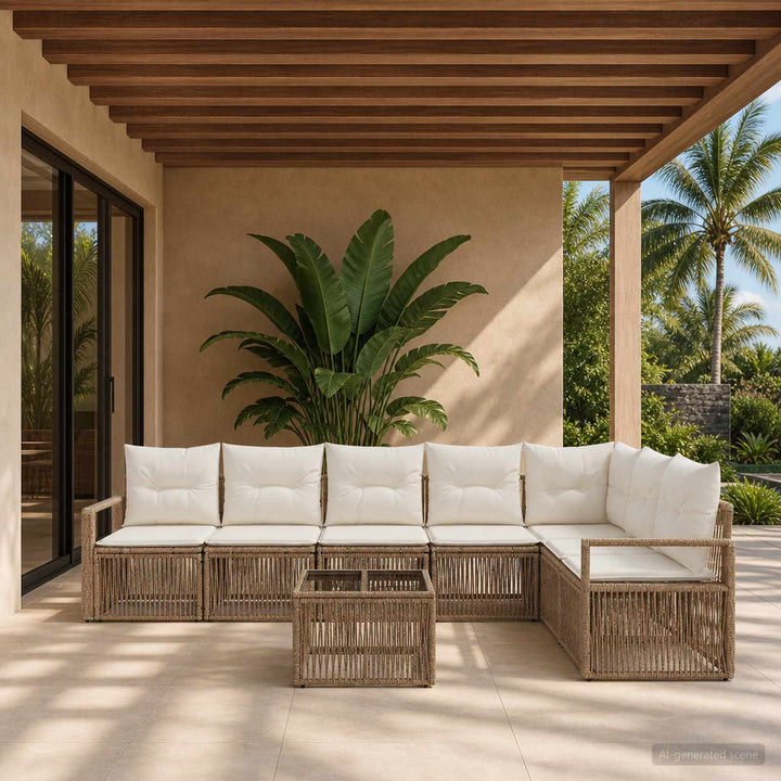 Havesofa Sæt 8 stk. Beige polyrattan