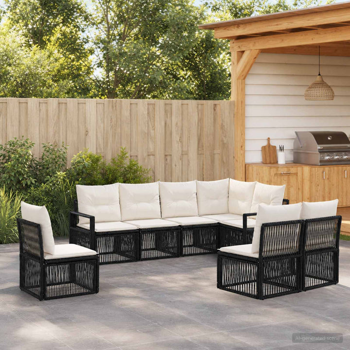 Havesofa Sæt 8 stk. Sort polyrattan
