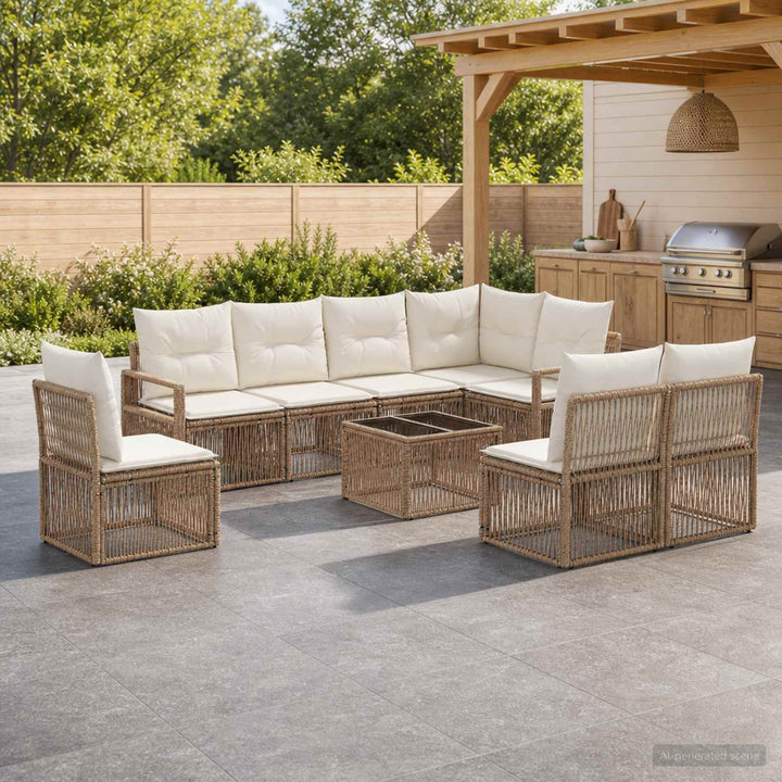 Havesofa Sæt 9 stk. Beige polyrattan