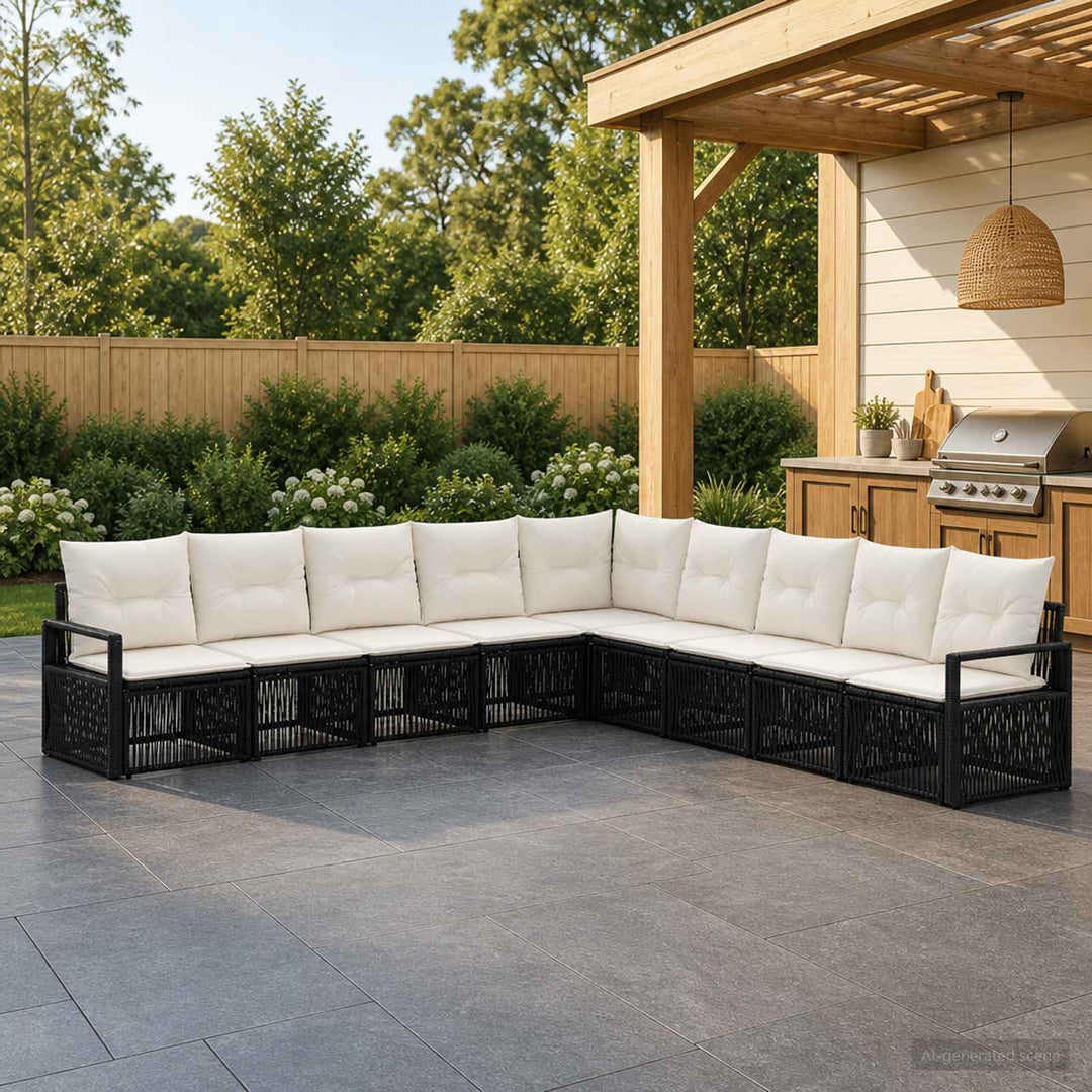 Havesofa Sæt 9 stk. Sort polyrattan
