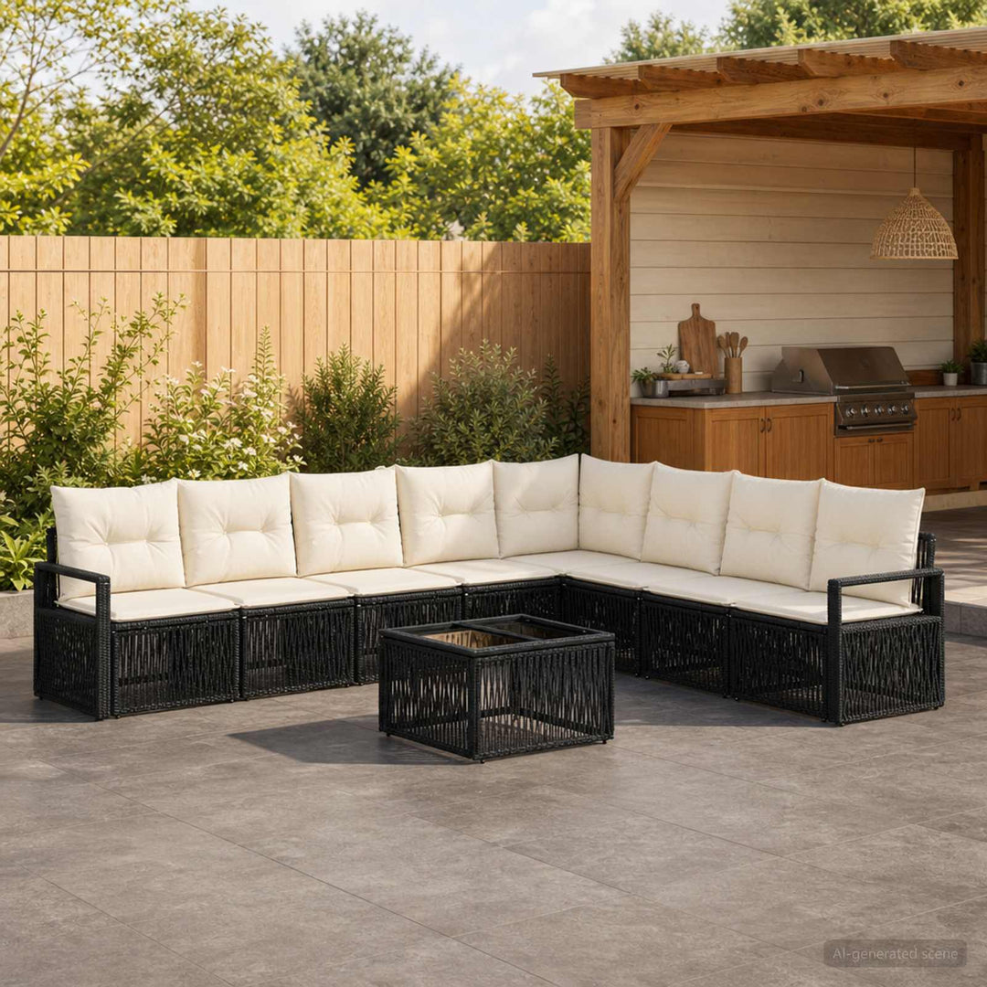 Havesofa Sæt 10 stk. Sort polyrattan