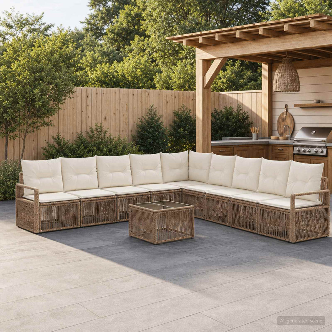 Havesofa Sæt 10 stk. Beige polyrattan