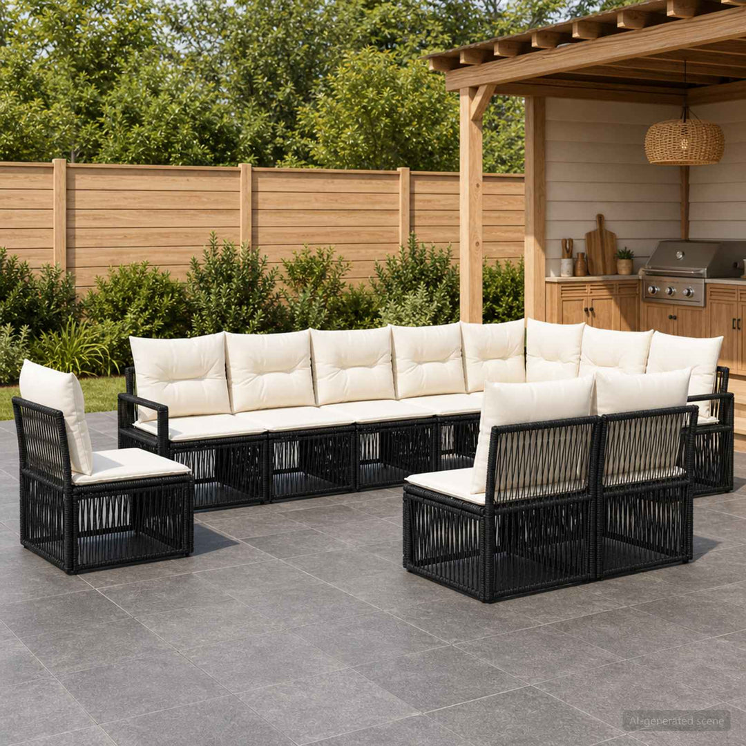Havesofa Sæt 10 stk. Sort polyrattan