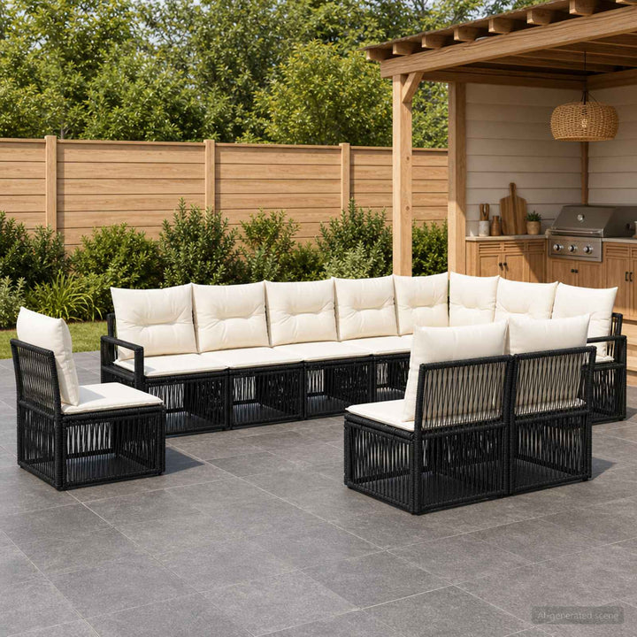 Havesofa Sæt 10 stk. Sort polyrattan