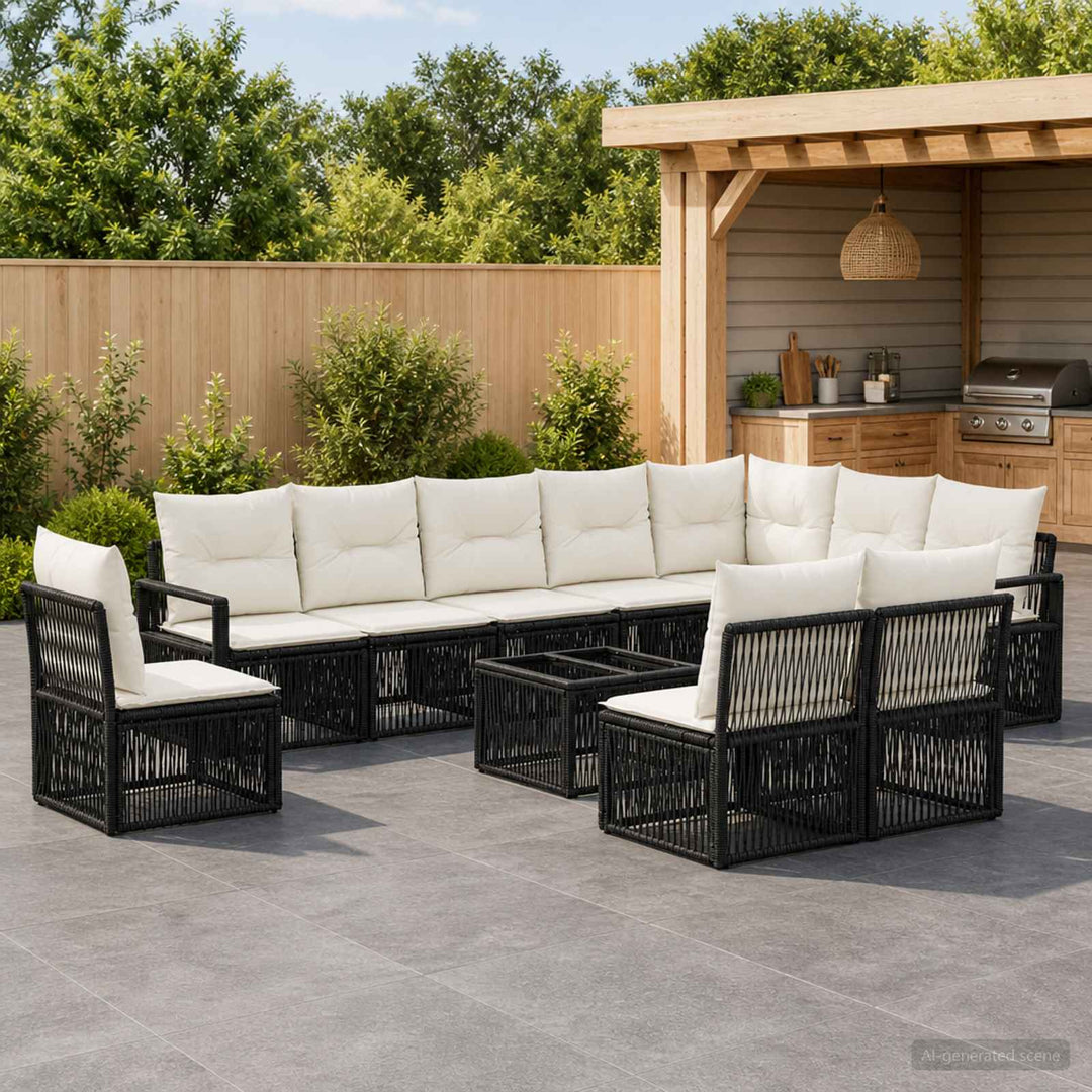 Havesofa Sæt 11 stk. Sort polyrattan