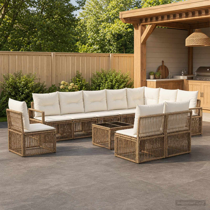 Havesofa Sæt 11 stk. Beige polyrattan