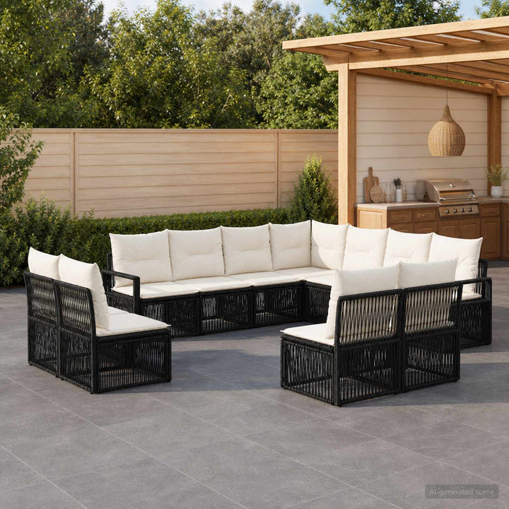 Havesofa Sæt 11 stk. Sort polyrattan