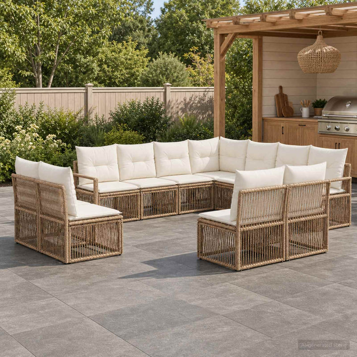 Havesofa Sæt 11 stk. Beige polyrattan