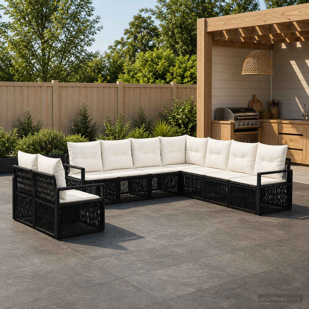 Havesofa Sæt 9 stk. Sort polyrattan