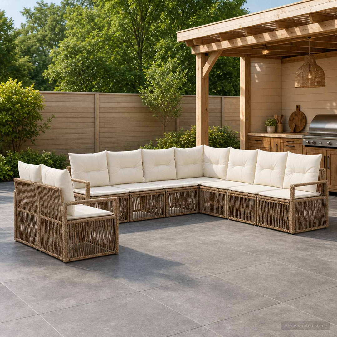 Havesofa Sæt 9 stk. Beige polyrattan