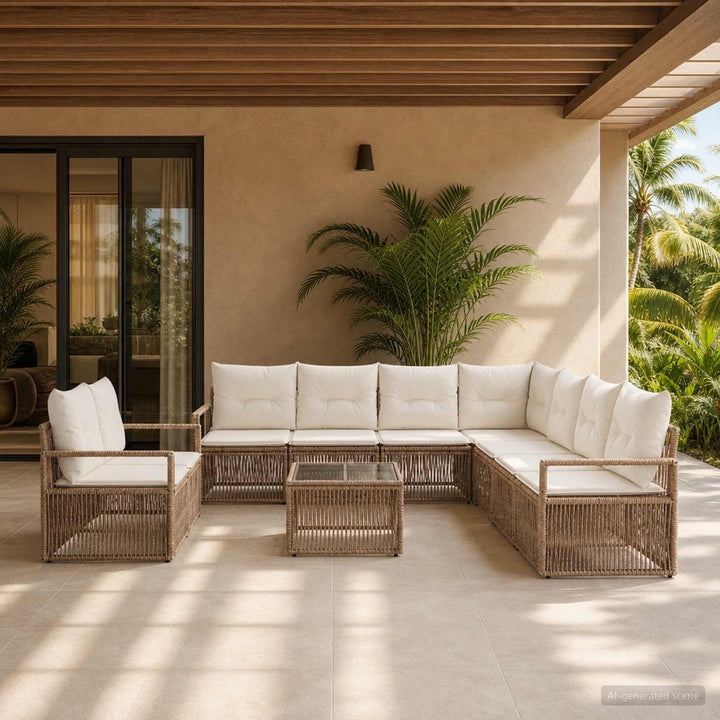 Havesofa Sæt 10 stk. Beige polyrattan